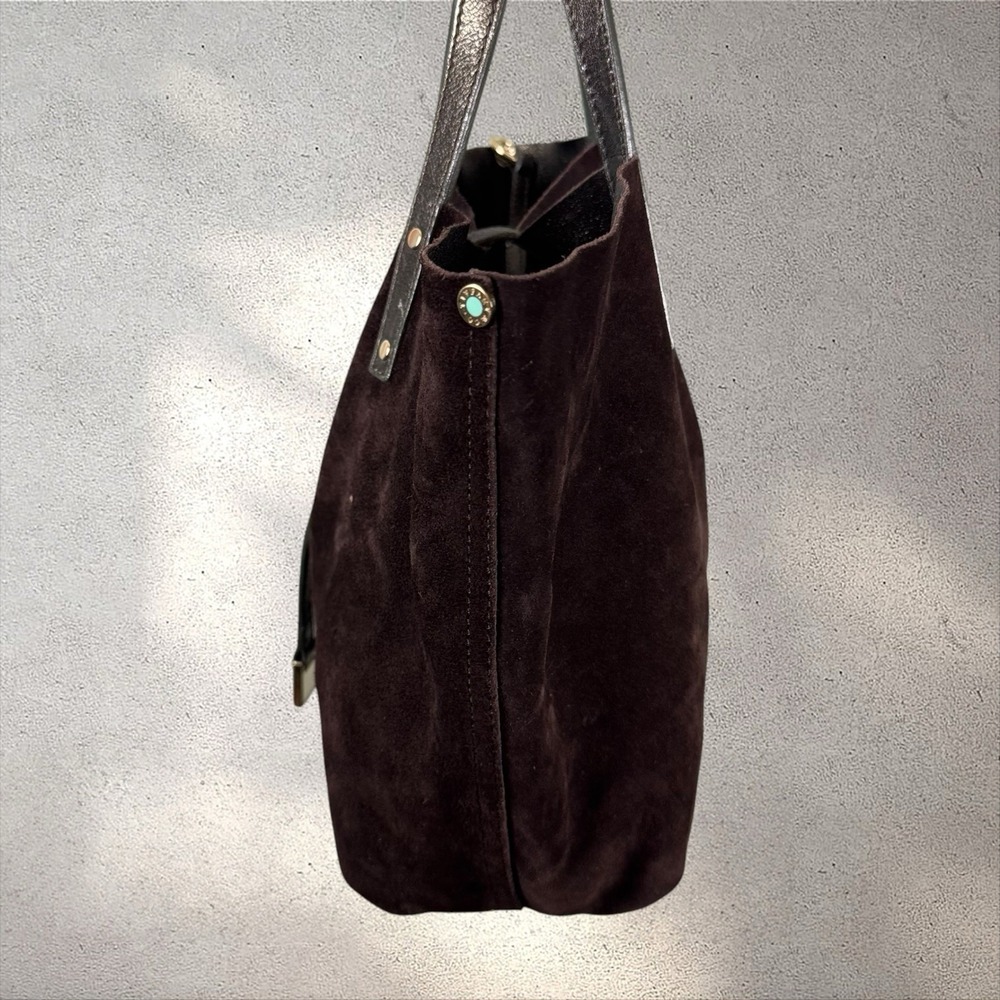Tiffany & Co Suede Metallic Relaxed Reversible Tote Hobo Bag‎ Purse Brown - Picture 5 of 14